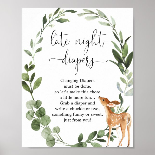Affiche Woodland Deer Late nuit couches baby shower signe (Devant)