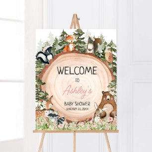 Affiche Woodland Floral Bois Slice Bienvenue