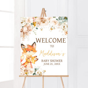 Affiche Woodland Floral Fox Baby shower Bienvenue