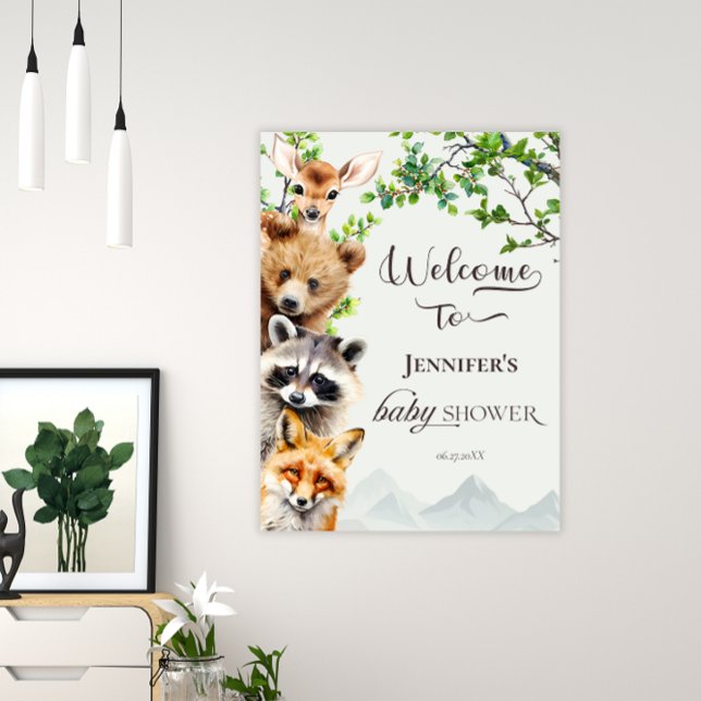 Affiche Woodland Forest Animals Baby Shower Welcome (Créateur téléchargé)