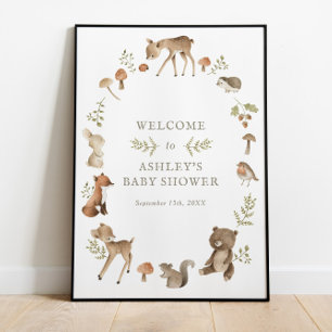 Affiche Woodland Forest Creats Baby shower Bienvenue