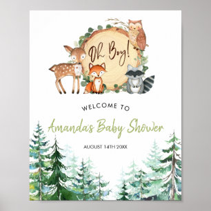 Affiche Woodland Forest Oh Boy Baby shower Bienvenue