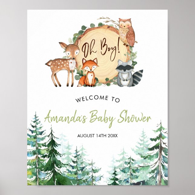 Affiche Woodland Forest Oh Boy Baby shower Bienvenue (Devant)