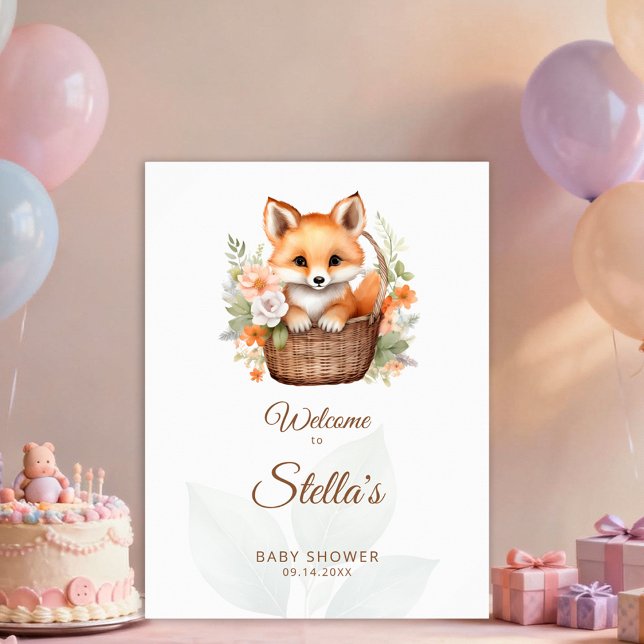 Affiche Woodland Fox Florals Baby Shower Welcome Sign (Créateur téléchargé)