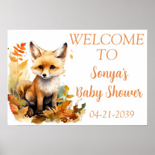 Affiche Woodland Fox mignonne Baby shower Floral Bienvenue