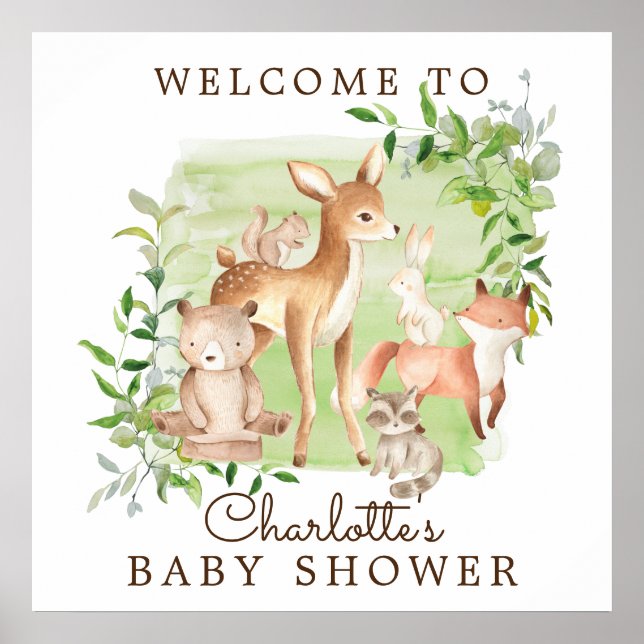 Affiche Woodland Friends Baby shower Bienvenue (Devant)