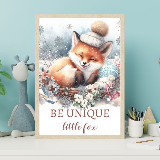 Affiche Woodland hiver mignon renard Nouveau-né fille art  (Créateur téléchargé)