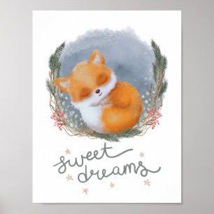 Affiche Woodland Nursery Sweet Dreams Baby Fox
