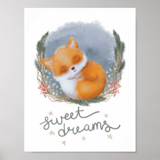 Affiche Woodland Nursery Sweet Dreams Baby Fox
