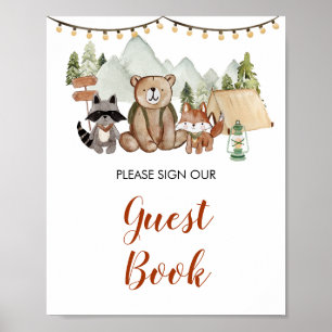 Affiche Woodland One Happy Camper 1er Birthday Guest Book