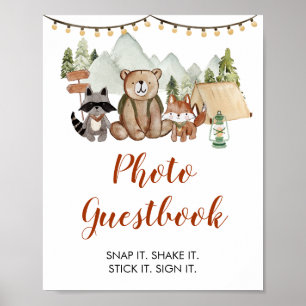 Affiche Woodland One Happy Camper Birthday Photo Guestbook