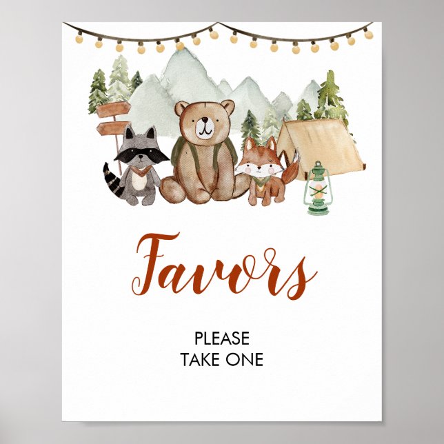 Affiche Woodland One Happy Camper First Birthday Faveurs (Devant)