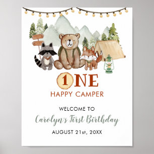 Affiche Woodland One Happy Camper First Birthday Welcome