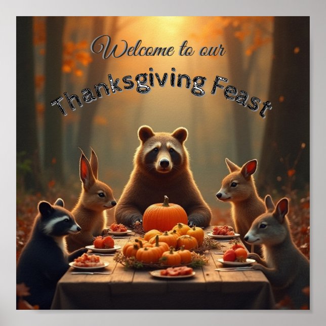 Affiche Woodland Thanksgiving Party Amis et famille (Devant)