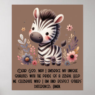 Affiche Woodland Zebra Kids Prière chrétienne sur Brown