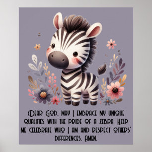 Affiche Woodland Zebra Kids Prière chrétienne sur violet