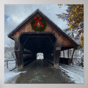Affiche Woodstock Vermont Snowy Holiday