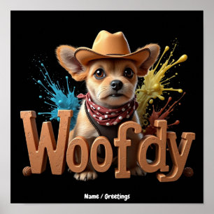 Affiche Woofdy Drôle Cow-boy Chien au Texas