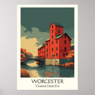 Affiche Worcester Massachusetts Vintage Historic Mill Art