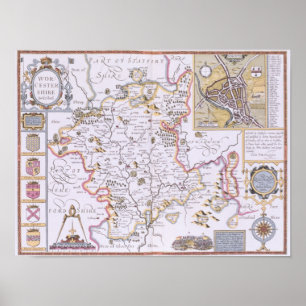Affiche Worchestershire, gravé par Jodocus Hondius