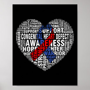 Affiche Word Art Heart Rouge & Blue Ribbon Sensibilisa
