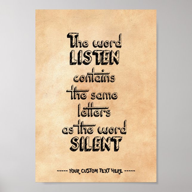 Affiche Word LISTEN contient les mêmes lettres que SILENT (Devant)