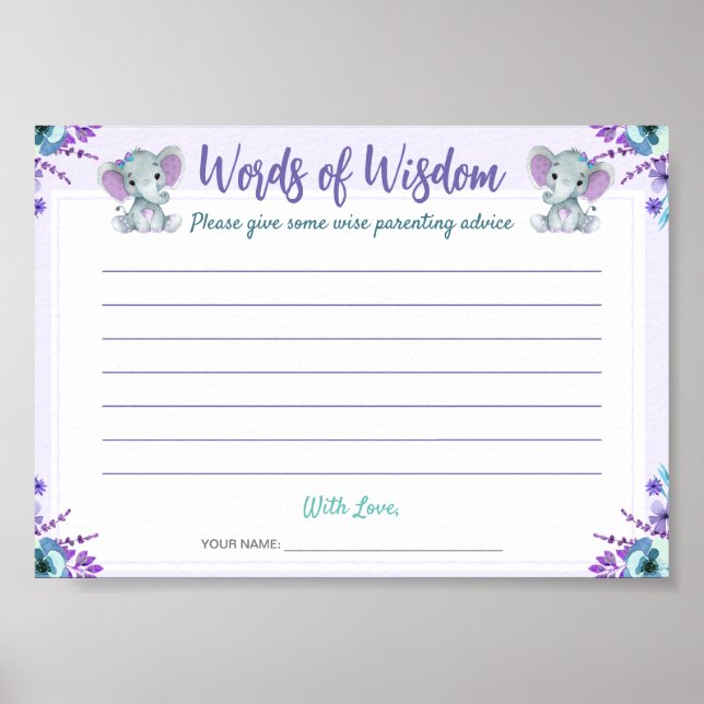 Affiche Words of Wisdom Advice Twin Girl Shower Card (Devant)