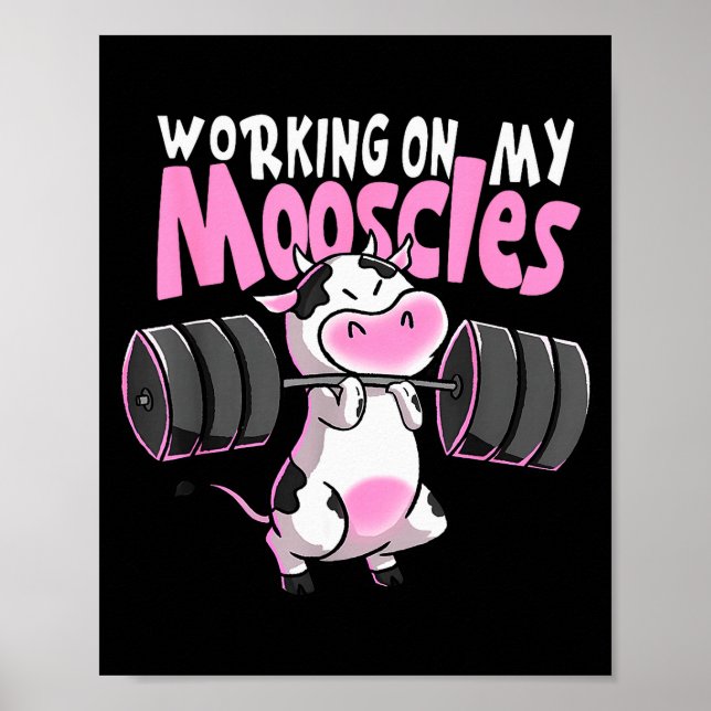 Affiche Working On My Mooscles Funny Gym Cow Weightlifting (Devant)