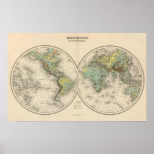 Affiche World hypsometric maps
