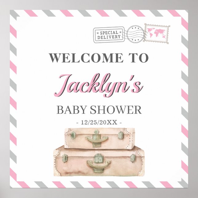 Affiche World Travel Avion Baby Girl Douche Bienvenue (Devant)