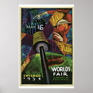 Affiche "World's Fair, Chicago, 1934" Vintage