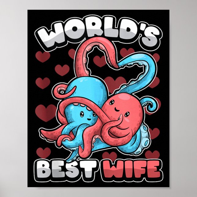 Affiche World's Wife Cute Kawaii Octopus Heart Cute Couple (Devant)