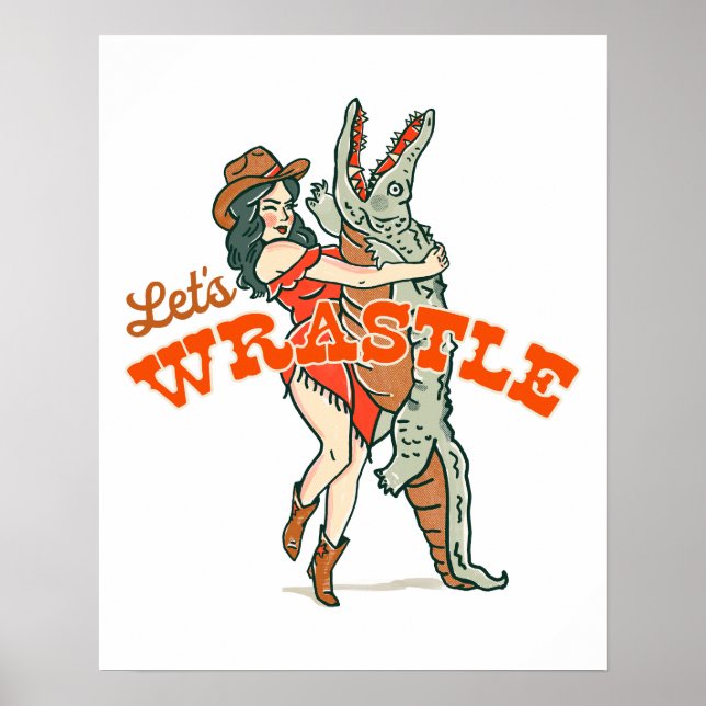 Affiche Wrastle : Retro Western Cowgirl & Alligator (Devant)