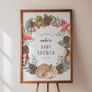 Affiche Wreath et Deer Woodland Baby shower Bienvenue