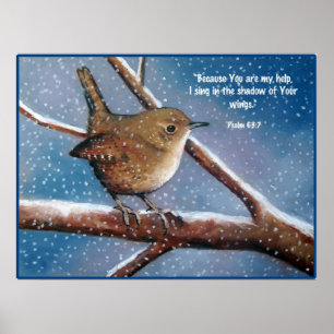 AFFICHE WREN EN HIVER : ART : BIBLE VERSE, PSALMS