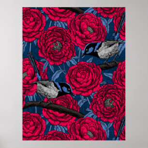 Affiche Wrens in the peonies