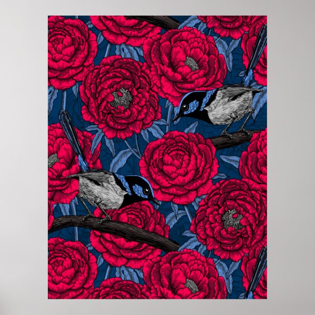 Affiche Wrens in the peonies (Devant)