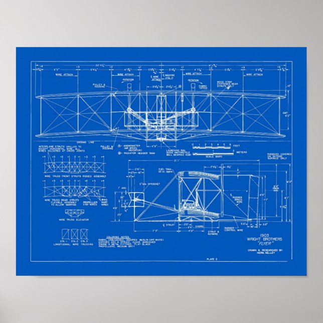 Affiche Wright Bros. "Flyer" Blueprint 1903 (Devant)