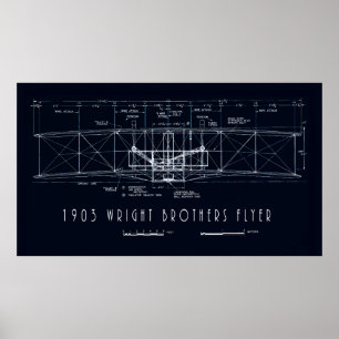 AFFICHE WRIGHT BROS KITTY HAWK FLYER BLUEPRINT