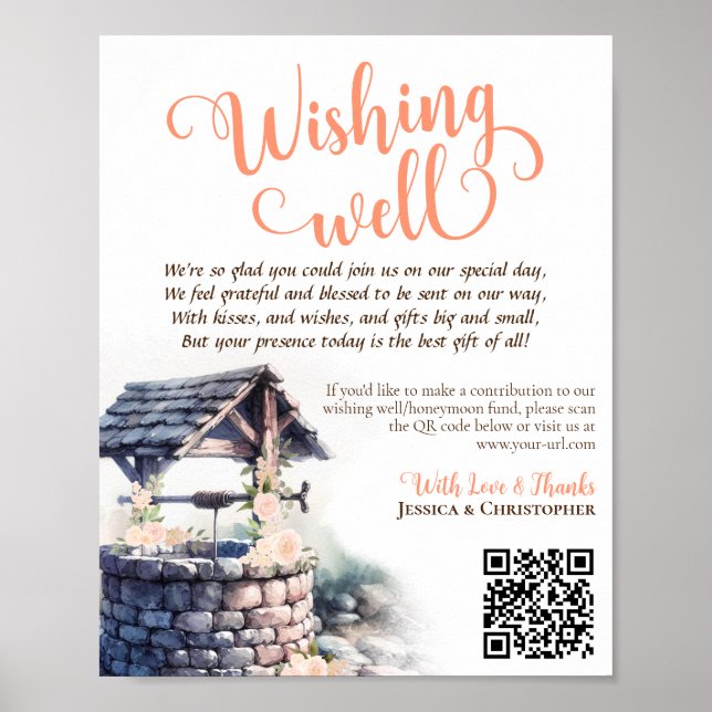 Affiche Wright QR Code Coral Peach Rose Mariage (Devant)