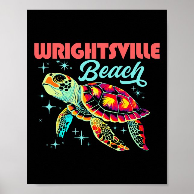 Affiche Wrightsville Beach Nc Artistic Sea Turtle Retro (Devant)