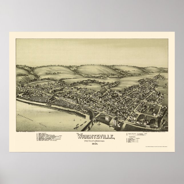 Affiche Wrightsville, PA Carte panoramique - 1894 (Devant)
