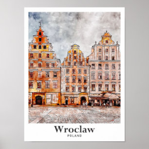 Affiche Wroclaw Pologne Art Voyage Aquarelle main tirée