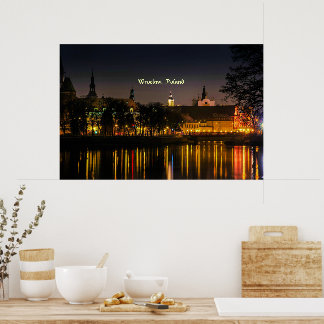 Affiche Wroclaw, Pologne, photo du paysage urbain, crépusc