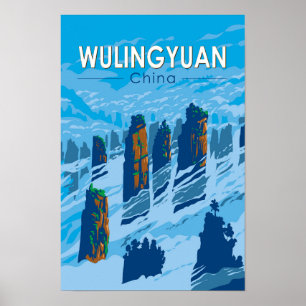 Affiche Wulingyuan zone Pittoresque Chine Voyage Art Vinta