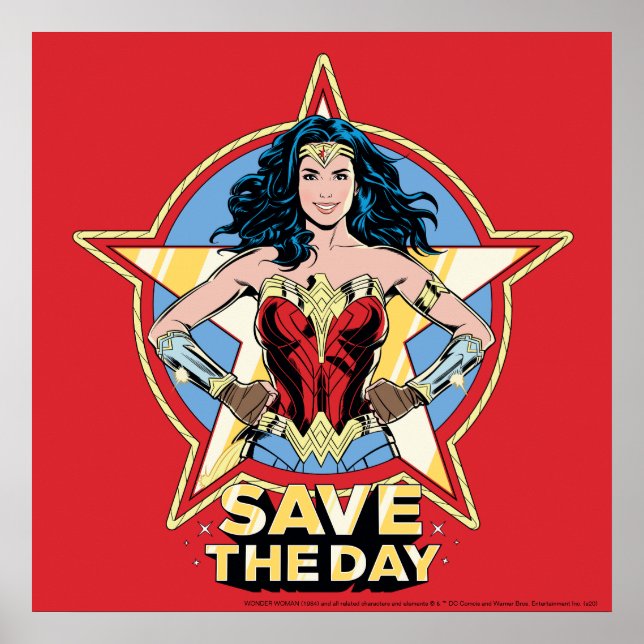 Affiche WW84 | Save the Day Wonder Woman Retro Comic Art (Devant)