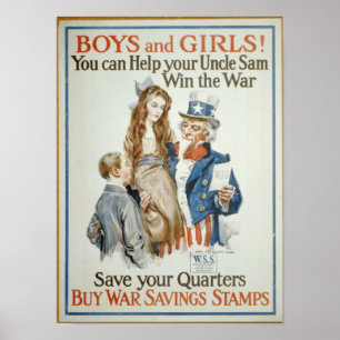Affiche WWI Acheter Timbres Économies de guerre