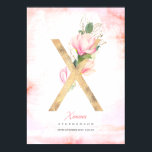 Affiche X Letter Monogram Gold Leaves Pink Magnolia Floral<br><div class="desc">Blush pink magnolia flowers letter elegant poster</div>