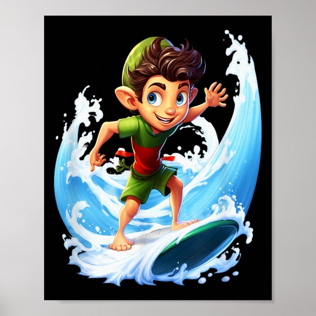 Affiche X-mas Christmas Elf Riding Surfboard Surfboard  (Devant)