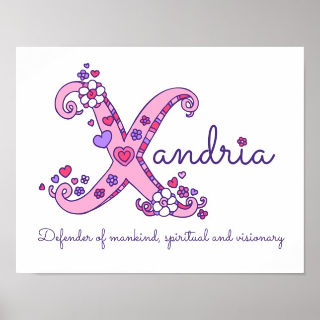 Affiche X monogramme art Xandria filles nom signifiant aff (Devant)